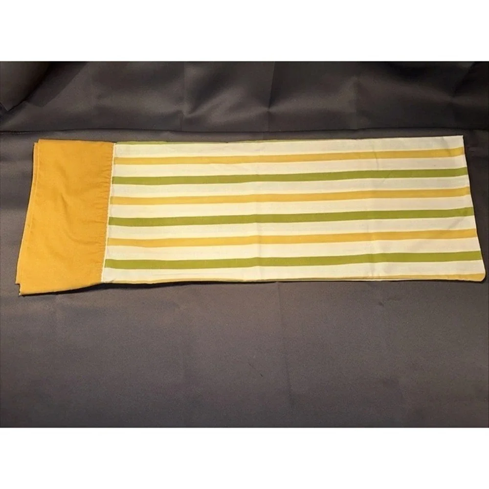 Vintage Monticello Cannon Single Pillowcase 1970s Yellow Green Striped Retro